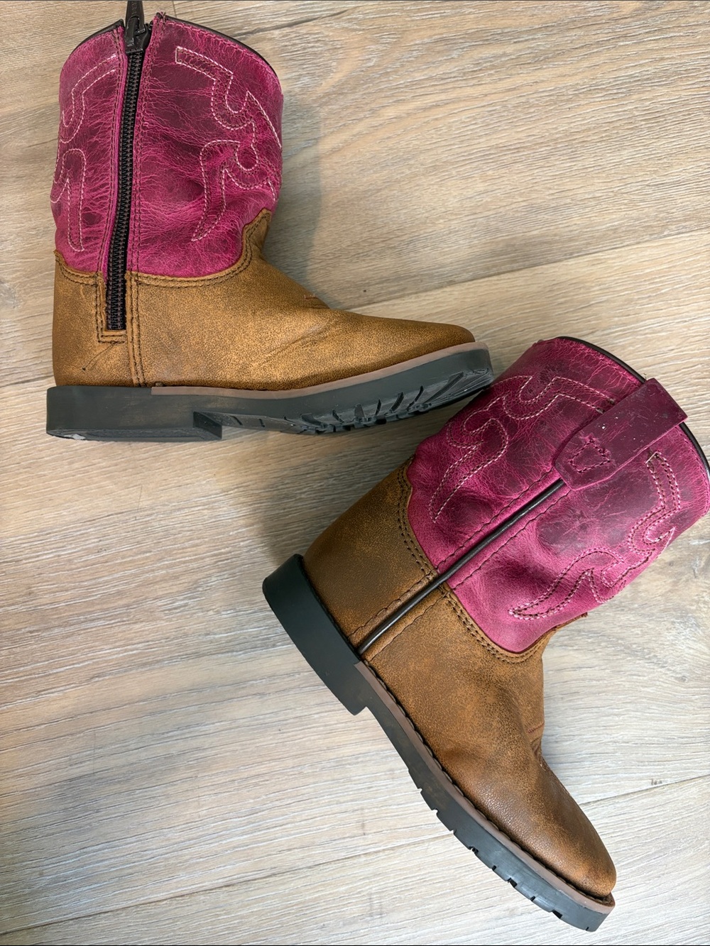 Kids Shyanne Two-Tone Pink and Brown Western Zip Pull-On Boots